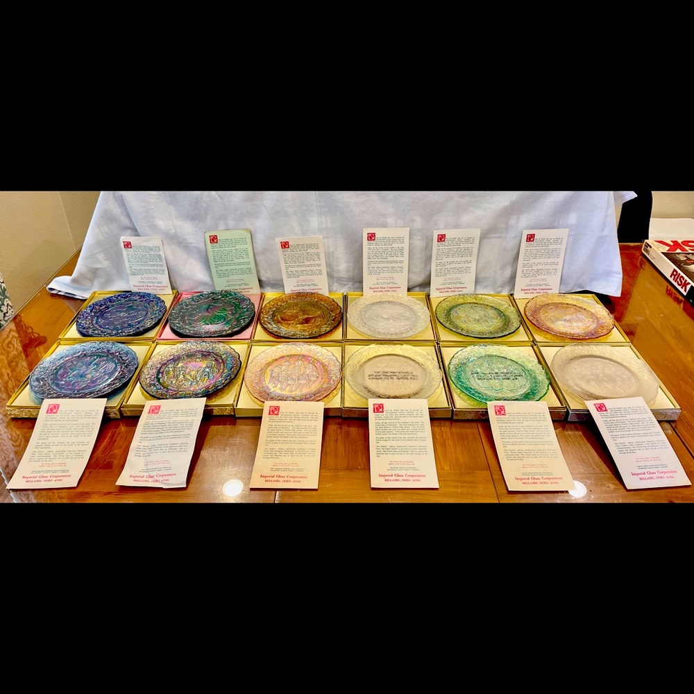 12 Days Of Christmas Imperial Glass Lenox Plates FULL SET Immaculate!